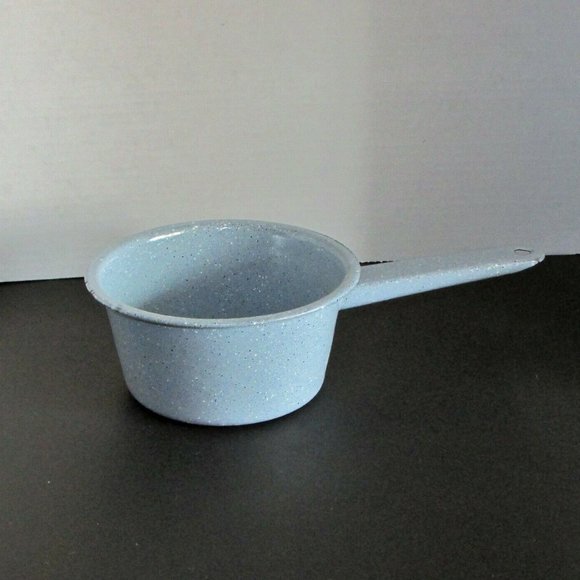 Vintage Enamel Saucepan Speckled Gray Chippy Pot Enamelware Rustic Farmhouse - Picture 1 of 9